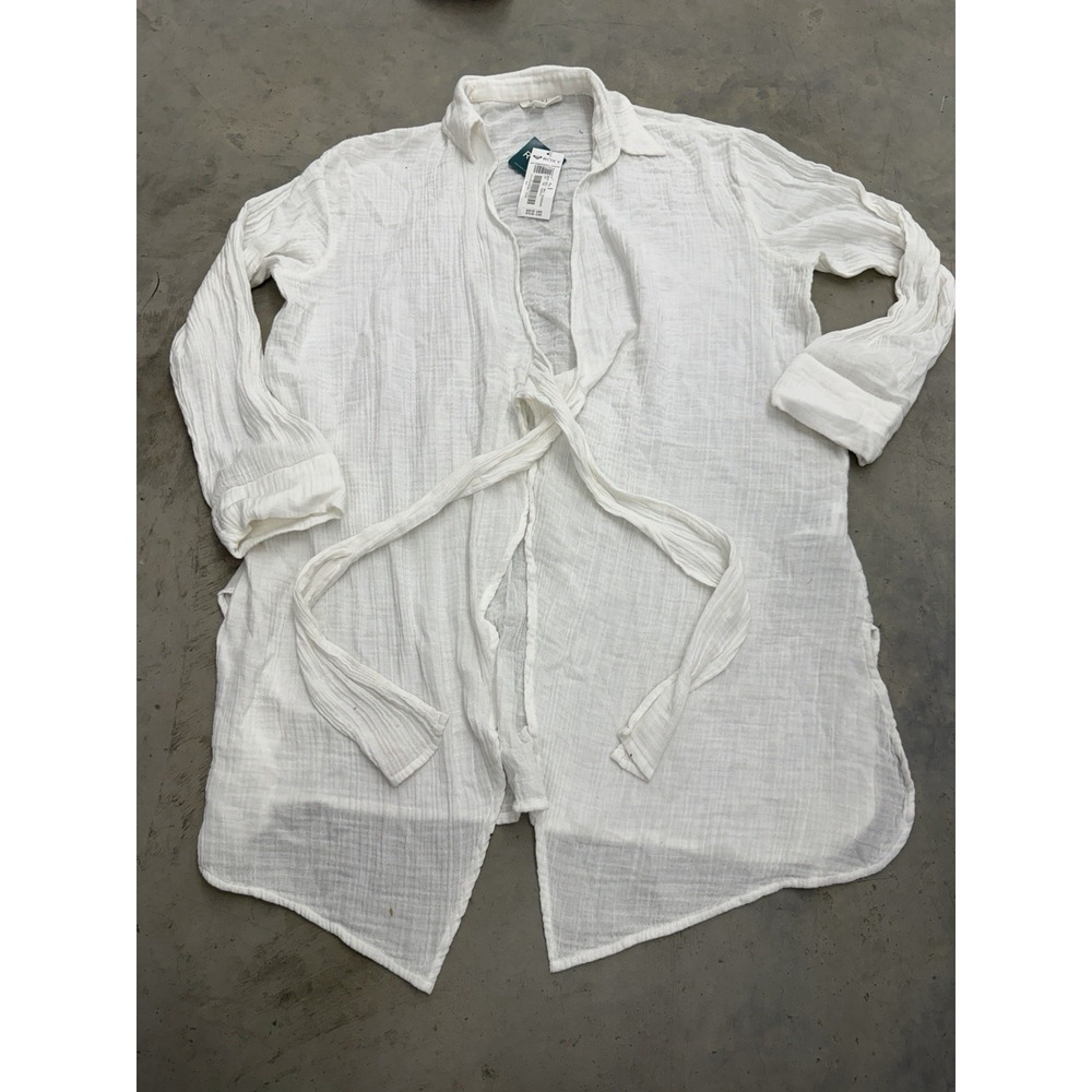 Roxy Women's L White Unconditional Friend Cotton Swim Cover Up Shirt Dress NWT